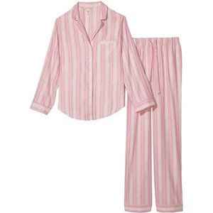 Victoria's Secret Pink Silver Metallic Long Sleeve Pajamas Set Lounge XXL Reg